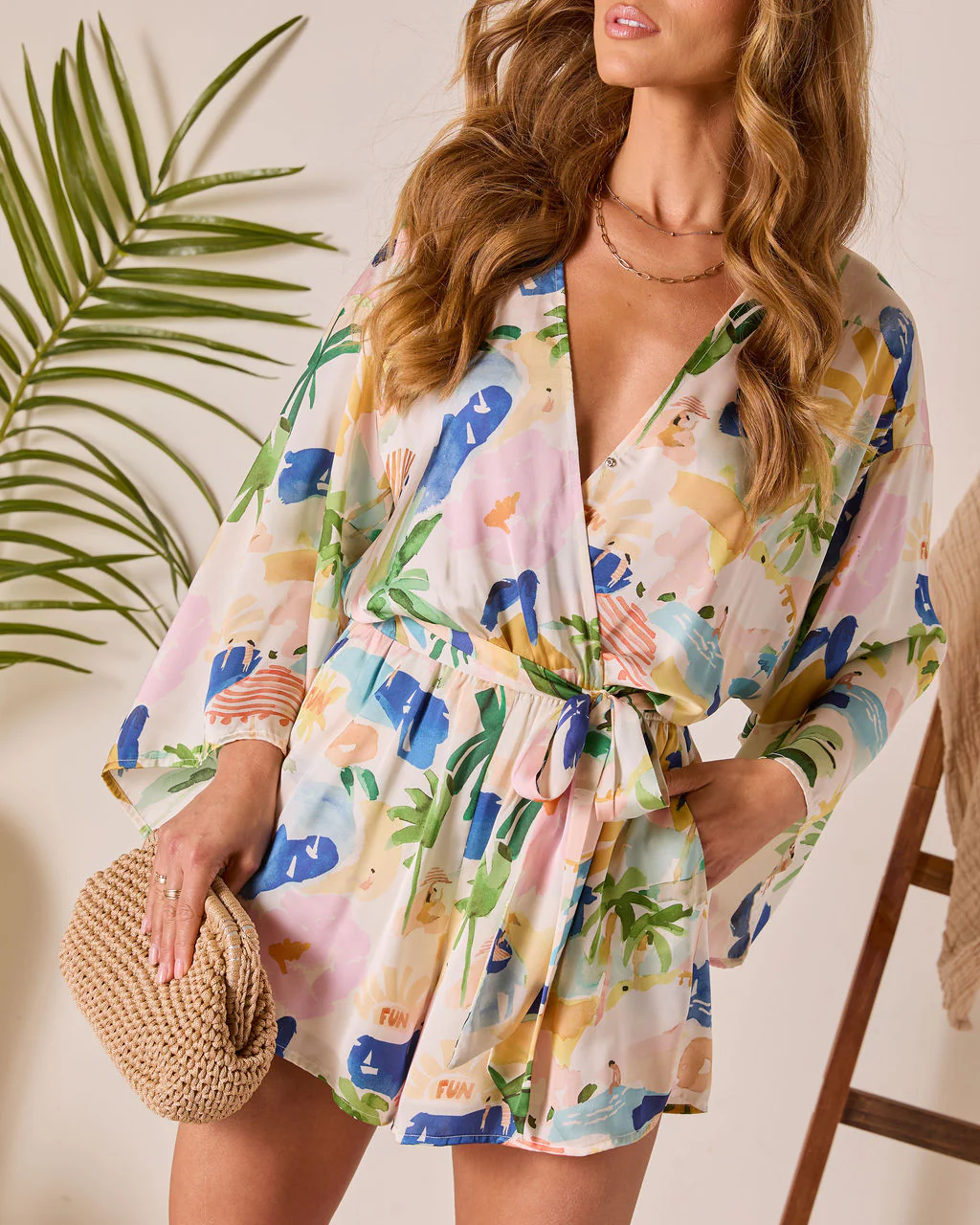 Palm Canyon Satin Tie Waist Romper - Image 59
