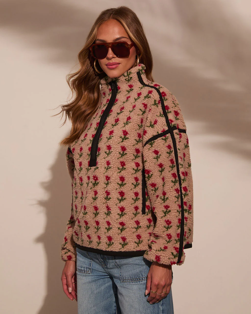 Pauleen Sherpa Floral Quarter Zip Sweatshirt - Image 3