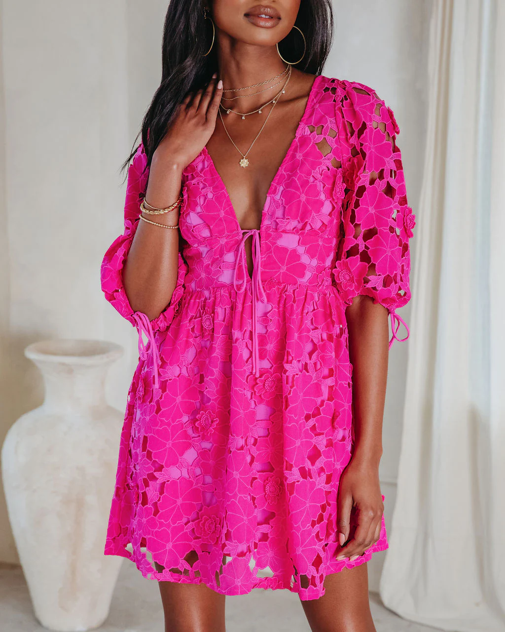 Paulette Floral Crochet Lace Mini Dress - Image 11