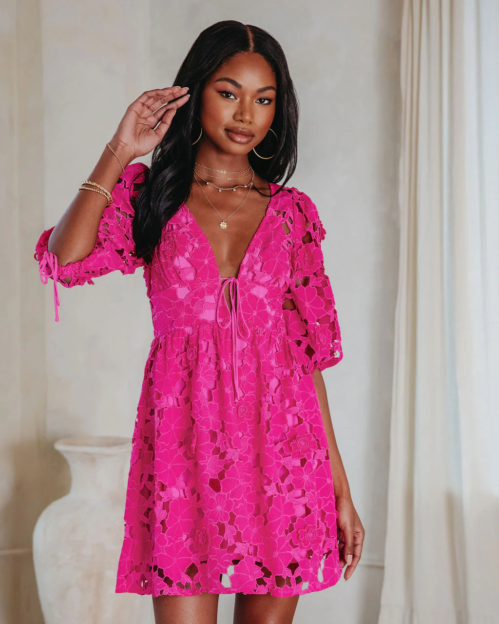 Paulette Floral Crochet Lace Mini Dress - Image 12