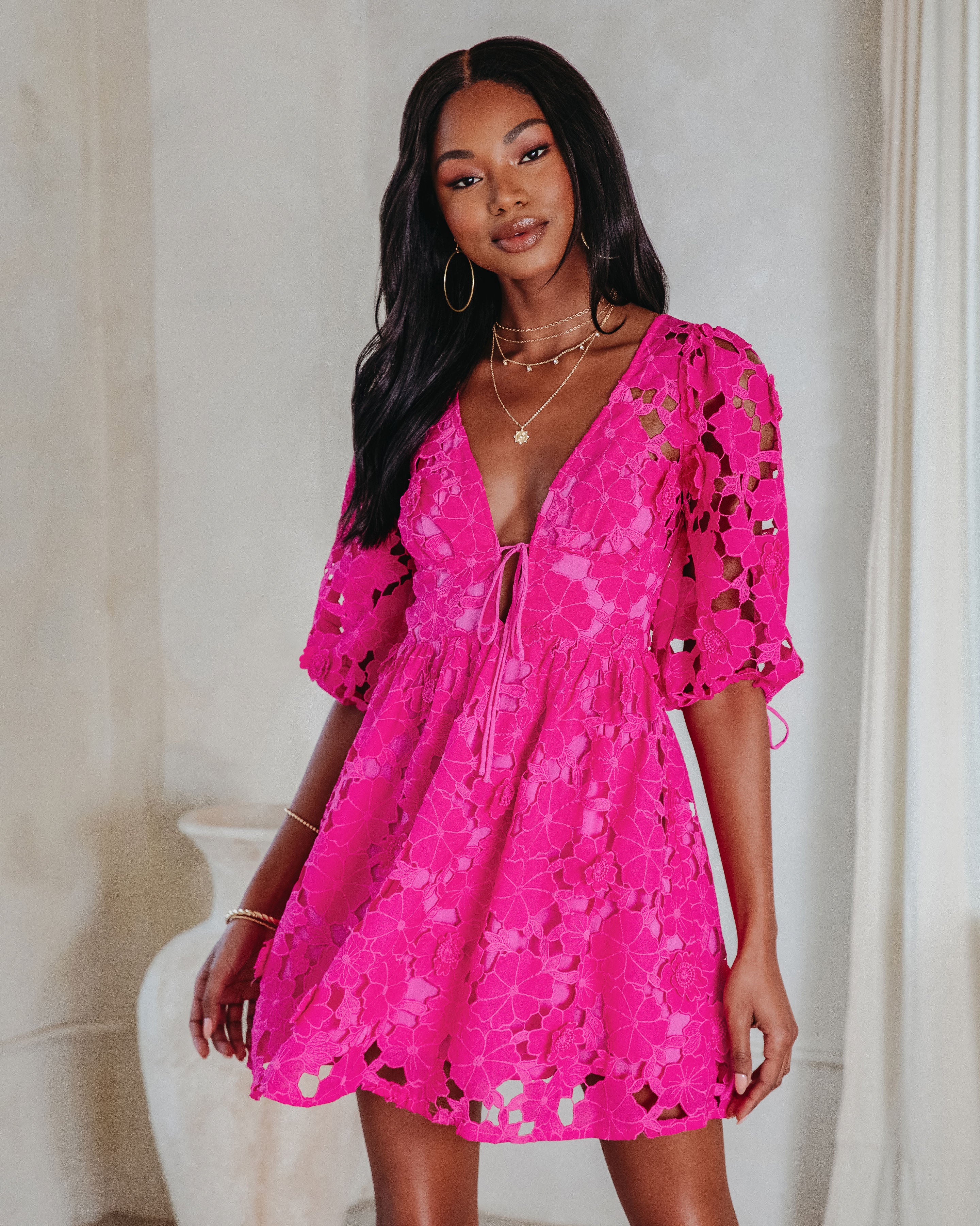 Paulette Floral Crochet Lace Mini Dress - Image 7