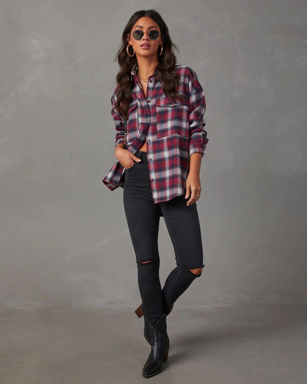Petaluma Cotton Blend Plaid Button Down Top - Image 48