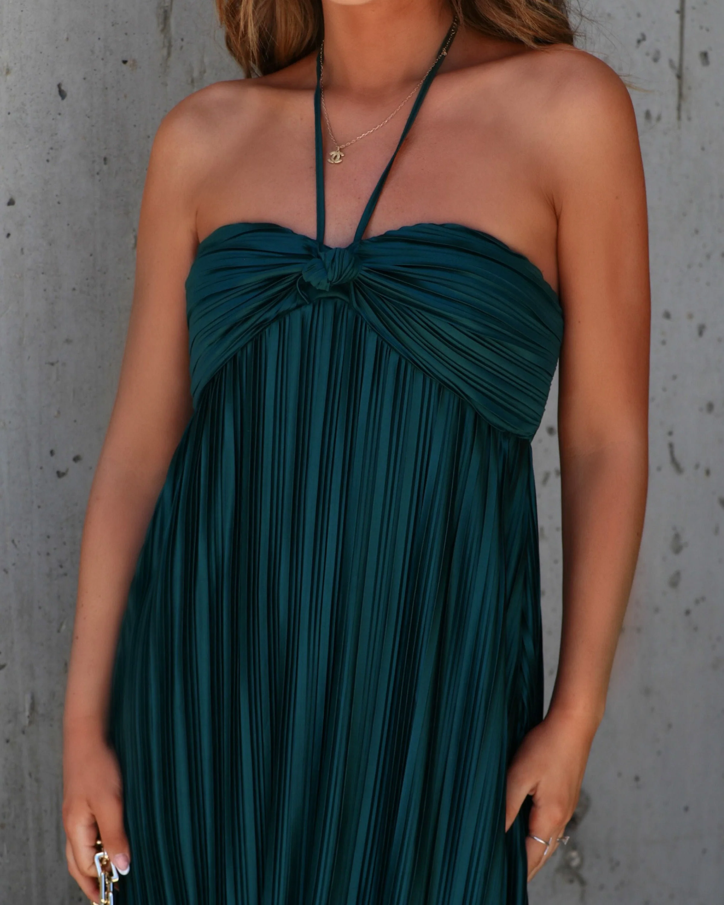 Raise A Toast Satin Plisse Halter Maxi Dress - Image 13