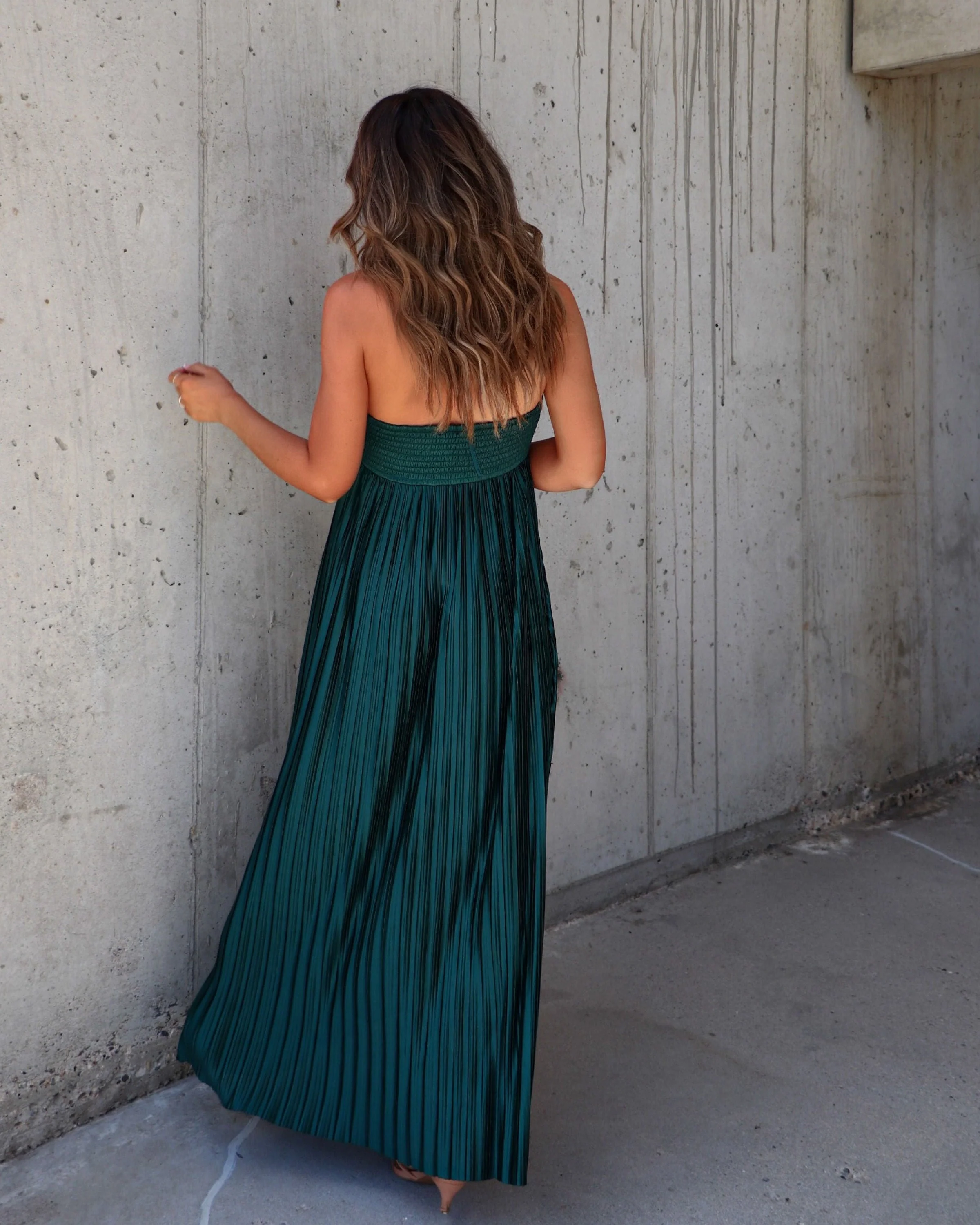 Raise A Toast Satin Plisse Halter Maxi Dress - Image 15