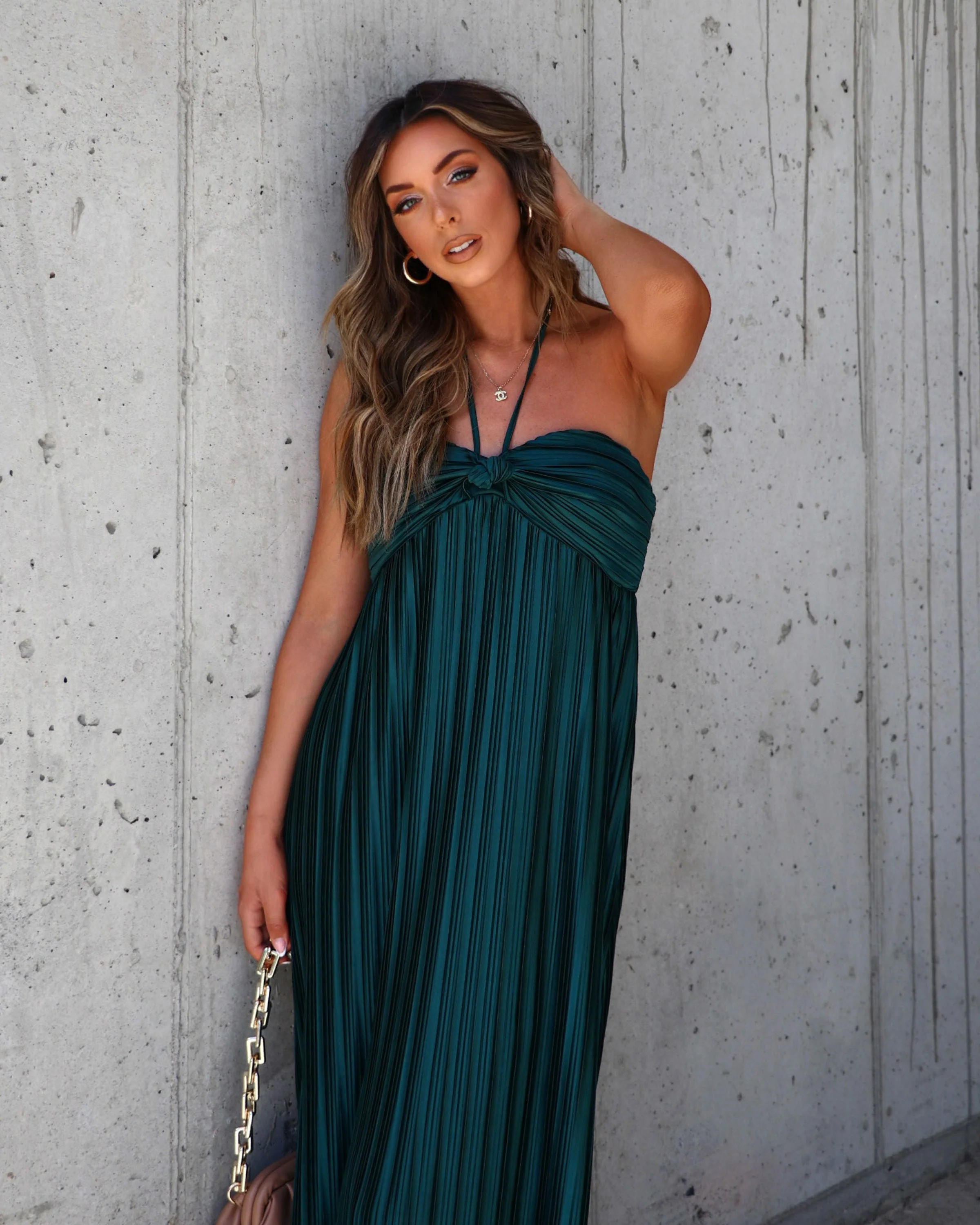 Raise A Toast Satin Plisse Halter Maxi Dress - Image 16