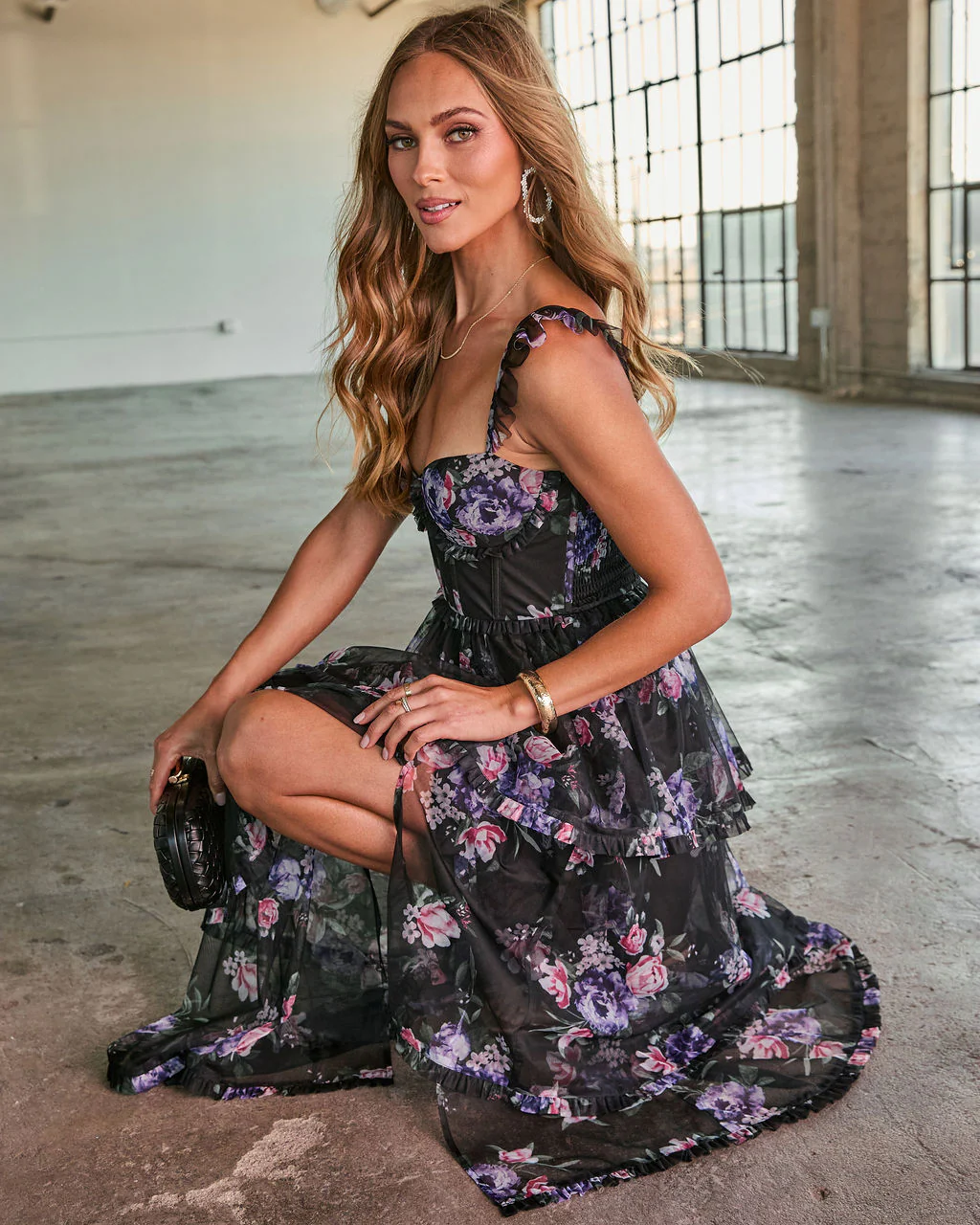 Reina Tiered Mesh Floral Maxi Dress - Image 23