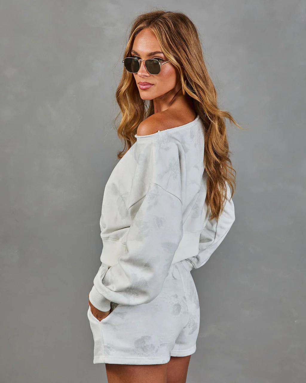 Relaxed Elegance Floral Off Shoulder Sweatshirt - Image 4