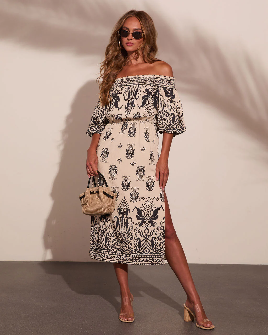 Solstice Spirit Paisley Off The Shoulder Midi Dress