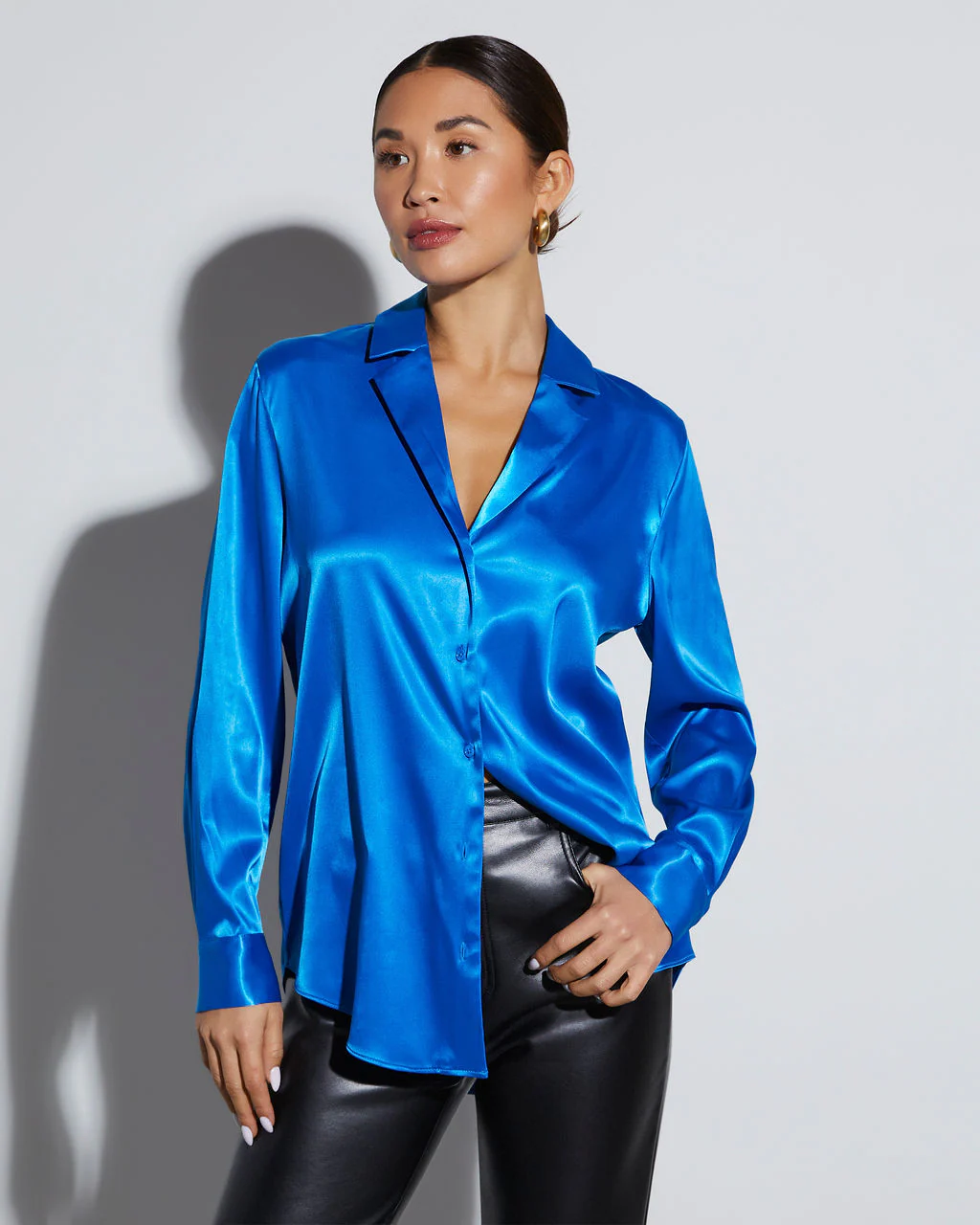 Sophisticated Satin Button Down Blouse - Image 12