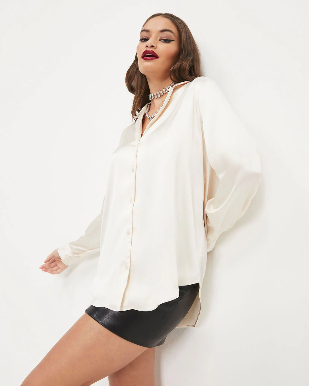 Sophisticated Satin Button Down Blouse - Image 17