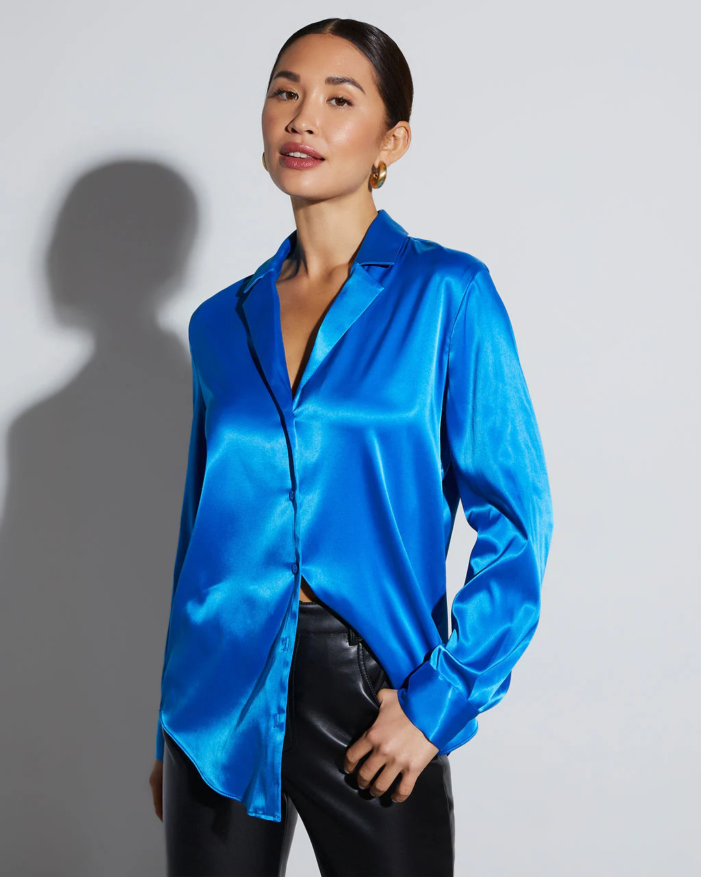 Sophisticated Satin Button Down Blouse - Image 7