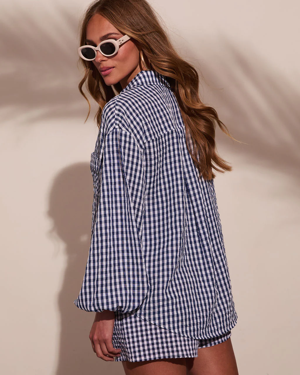 Sun Weathered Gingham Print Button Down Top - Image 10