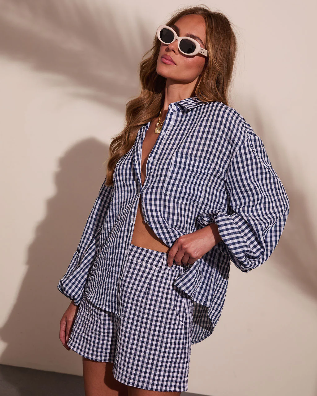 Sun Weathered Gingham Print Button Down Top - Image 7
