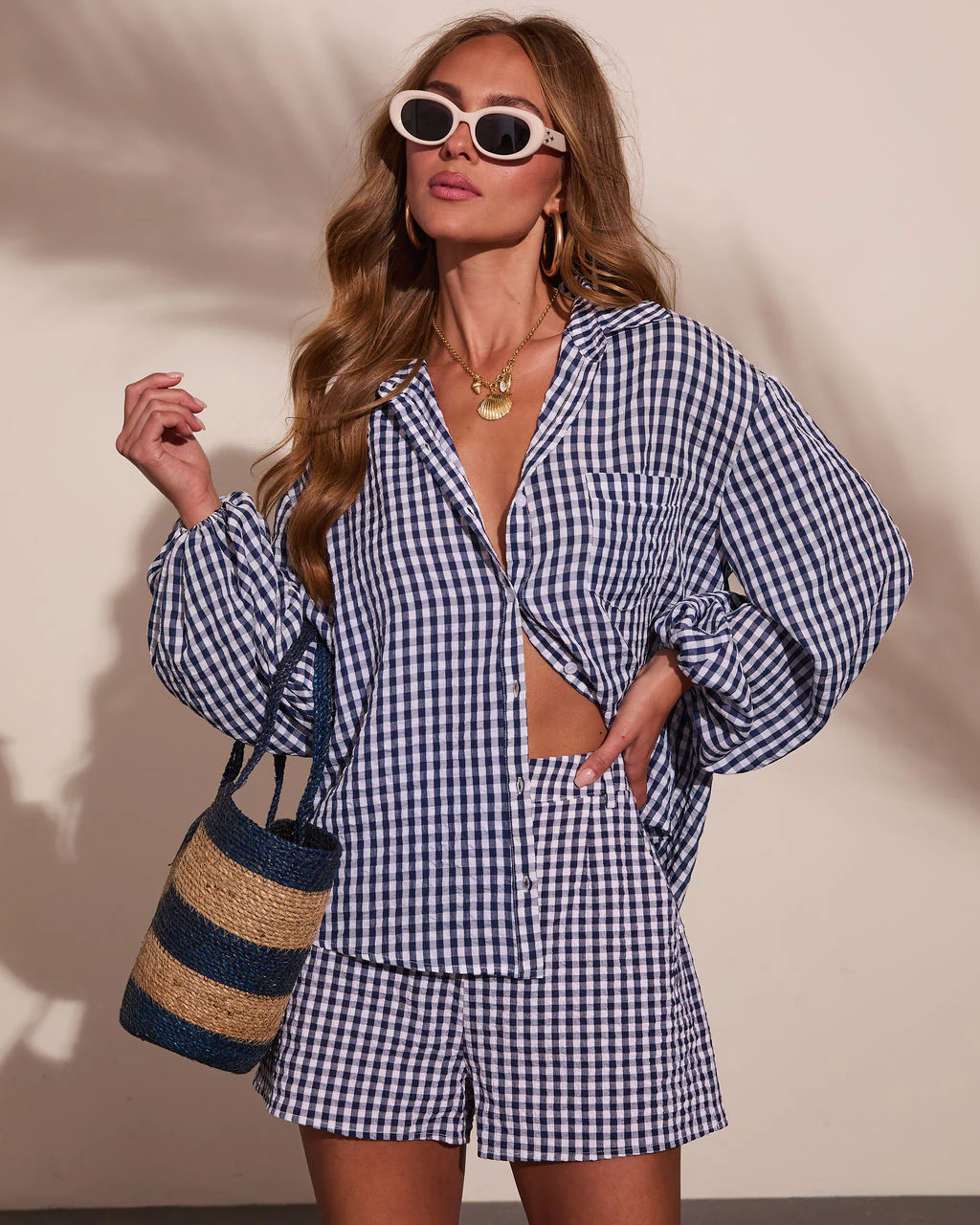 Sun Weathered Gingham Print Button Down Top - Image 9