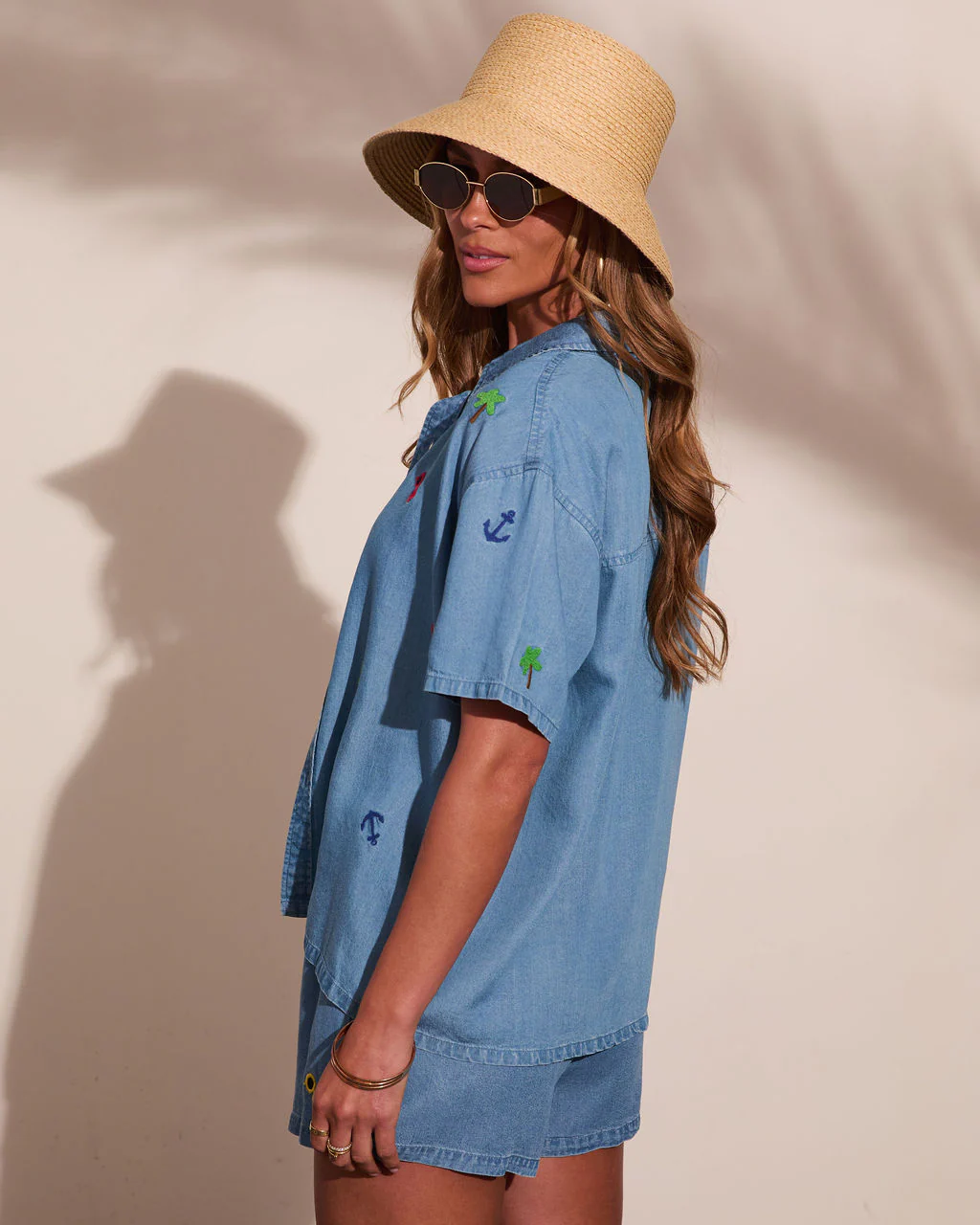 Sunset Escape Embroidered Chambray Button Down Top - Image 4