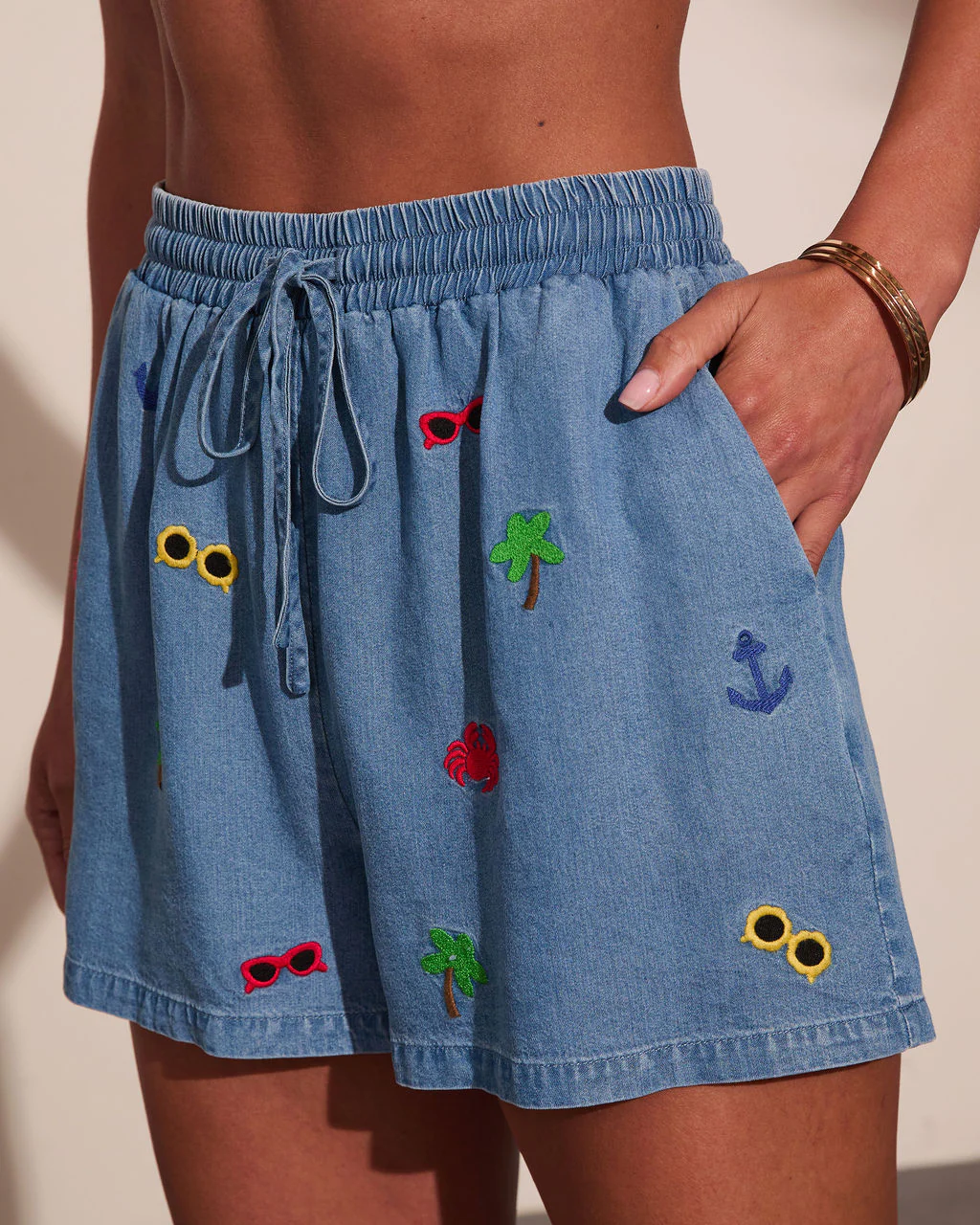 Sunset Escape Embroidered Chambray Shorts - Image 4