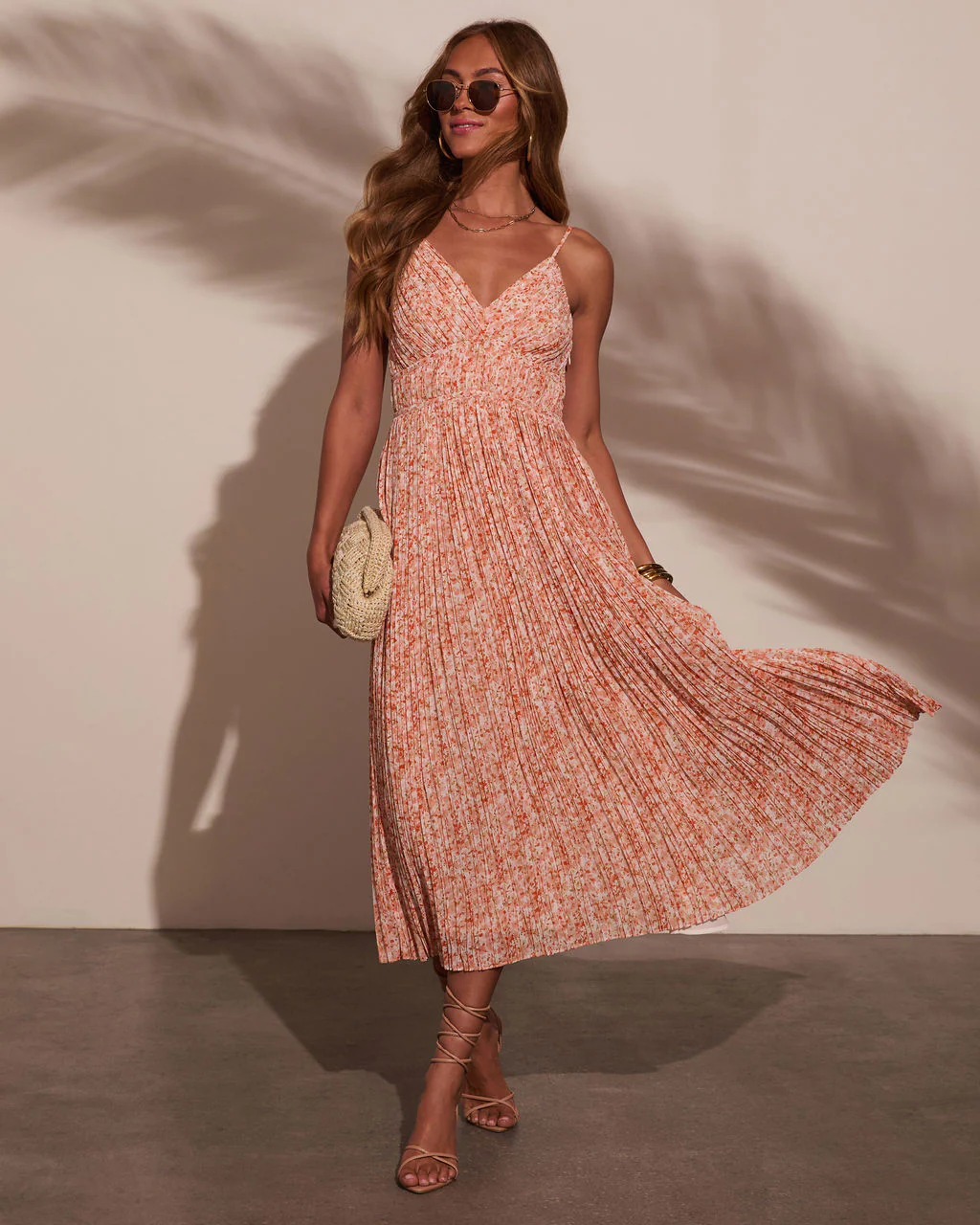 Sunset Kiss Pleated Floral Midi Dress - Image 5