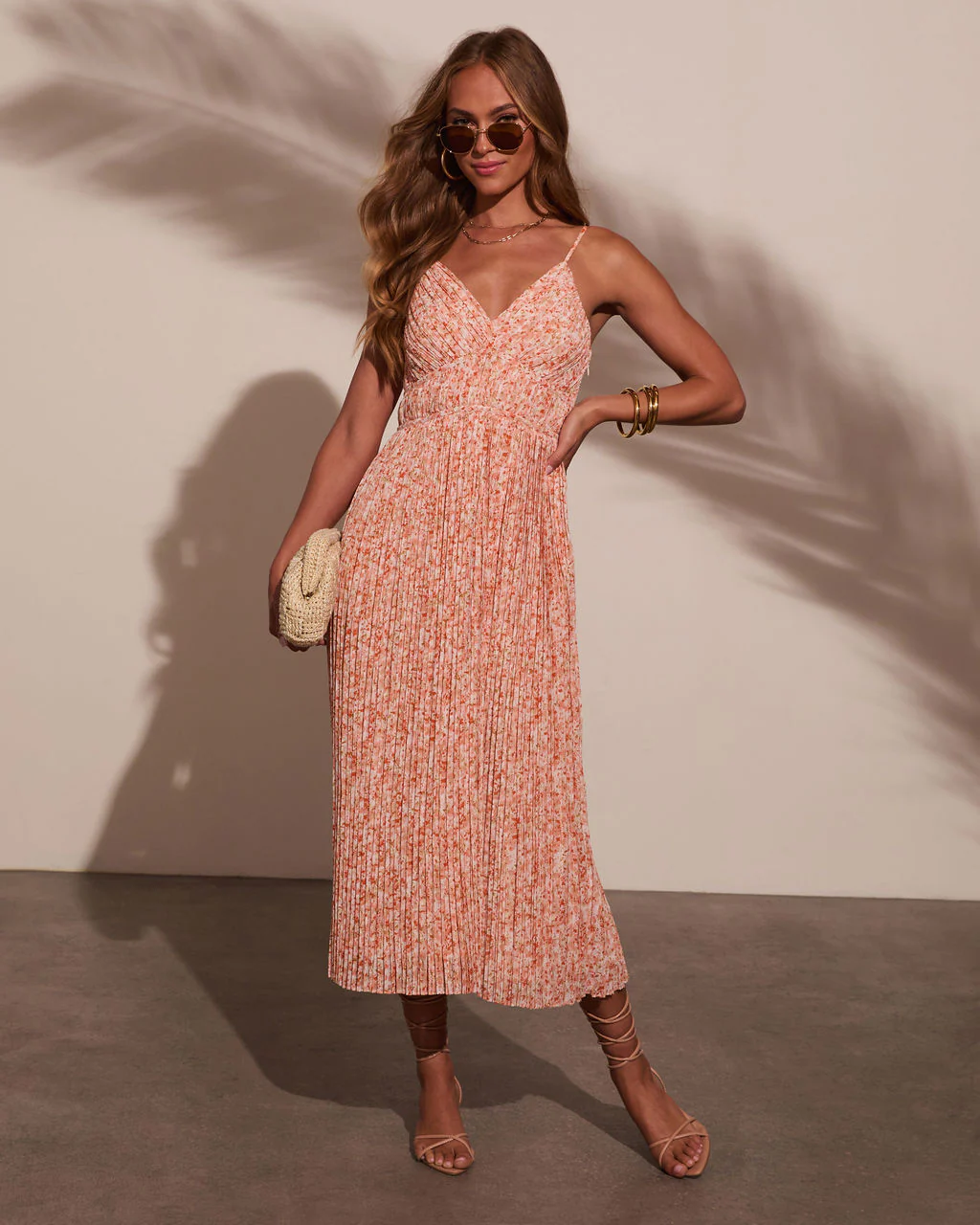 Sunset Kiss Pleated Floral Midi Dress - Image 6