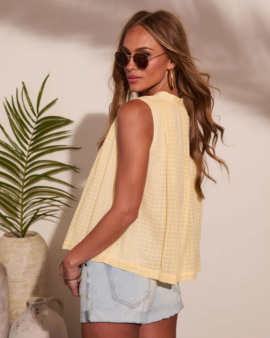 Sunset Layover Split Neck Cotton Top - Image 4
