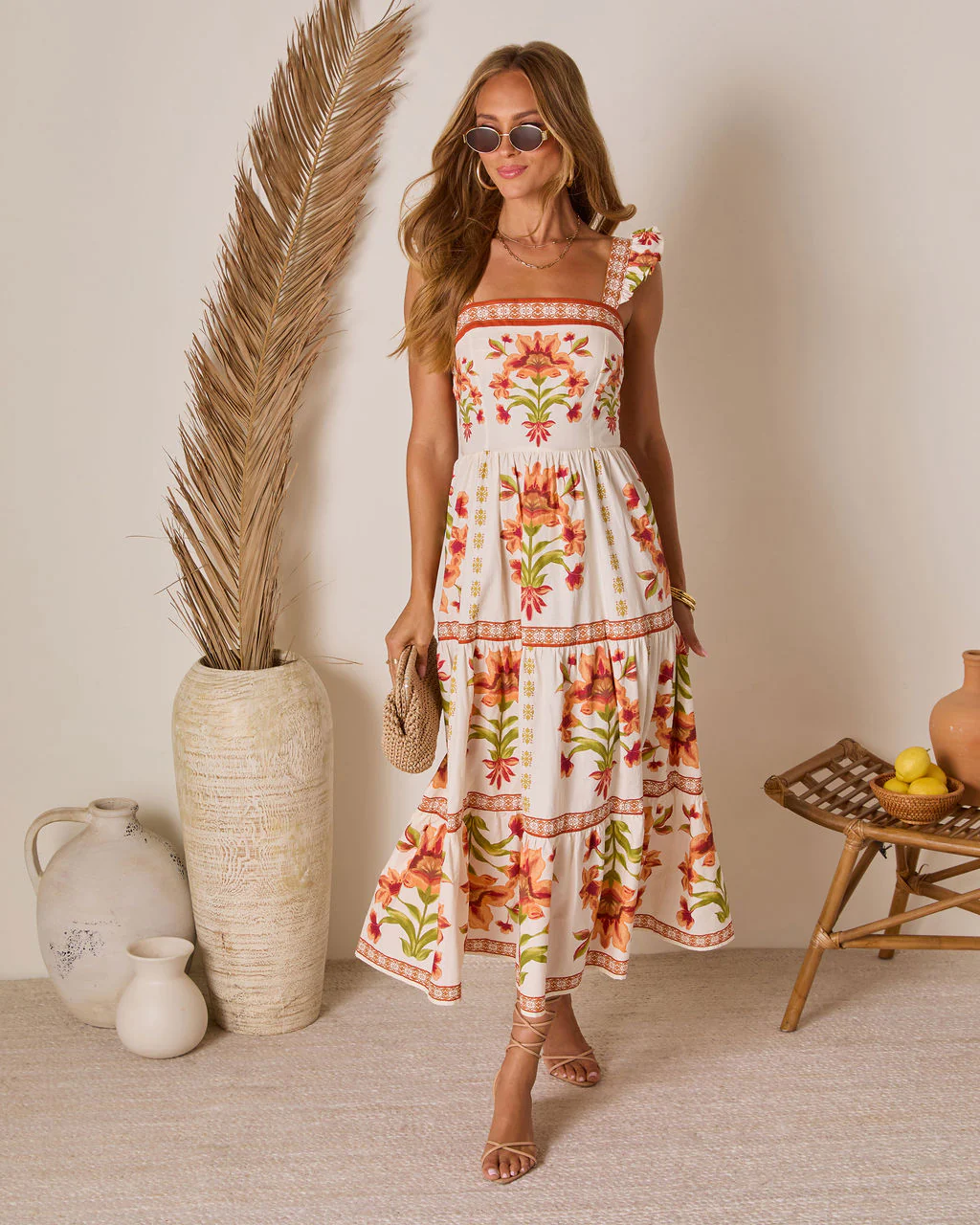 Tropical Reverie Tiered Floral Midi Dress - Image 13