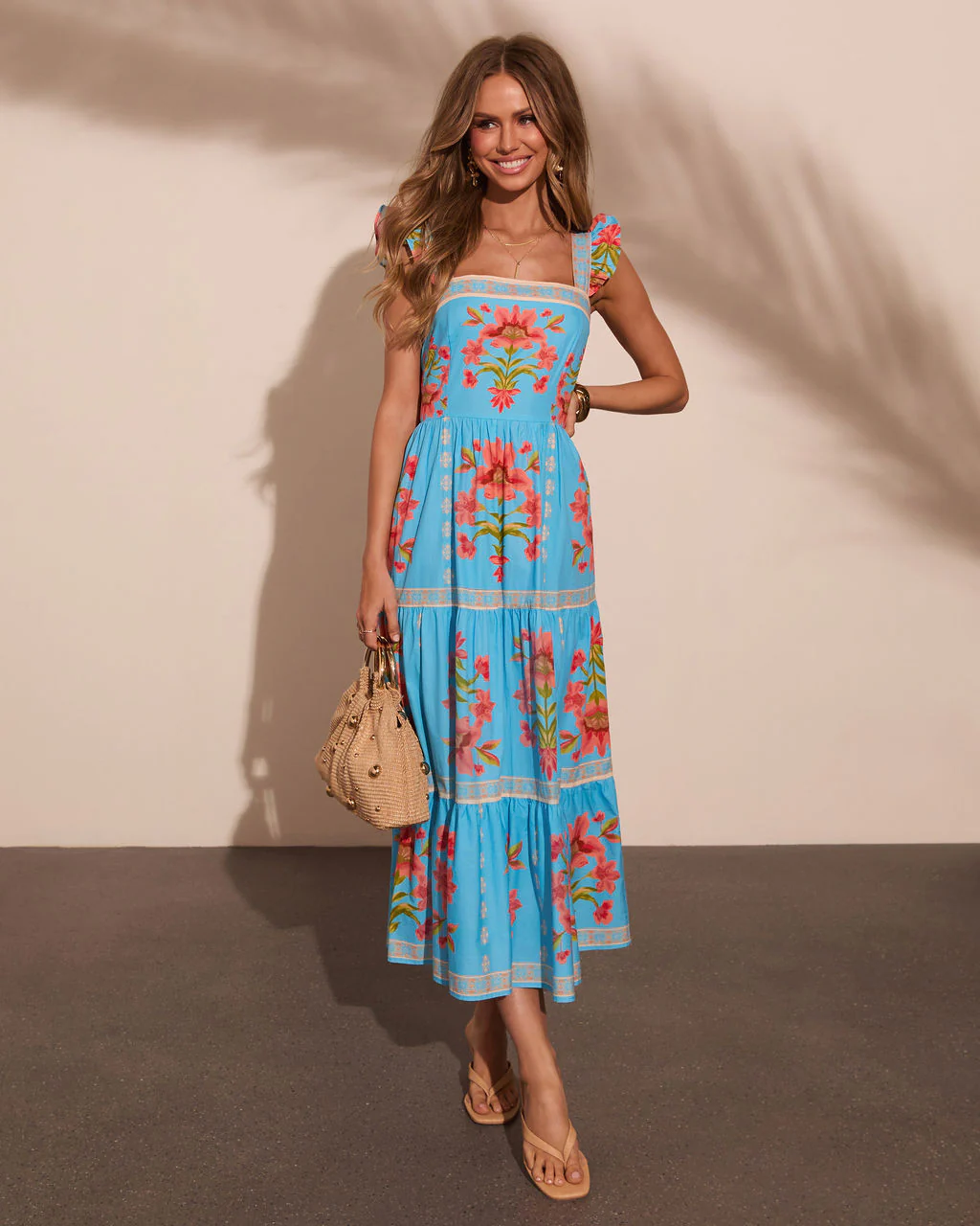 Tropical Reverie Tiered Floral Midi Dress - Image 5