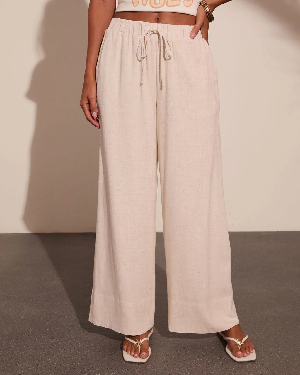 Villa Days Linen Blend Drawstring Wide Leg Pants - Image 2
