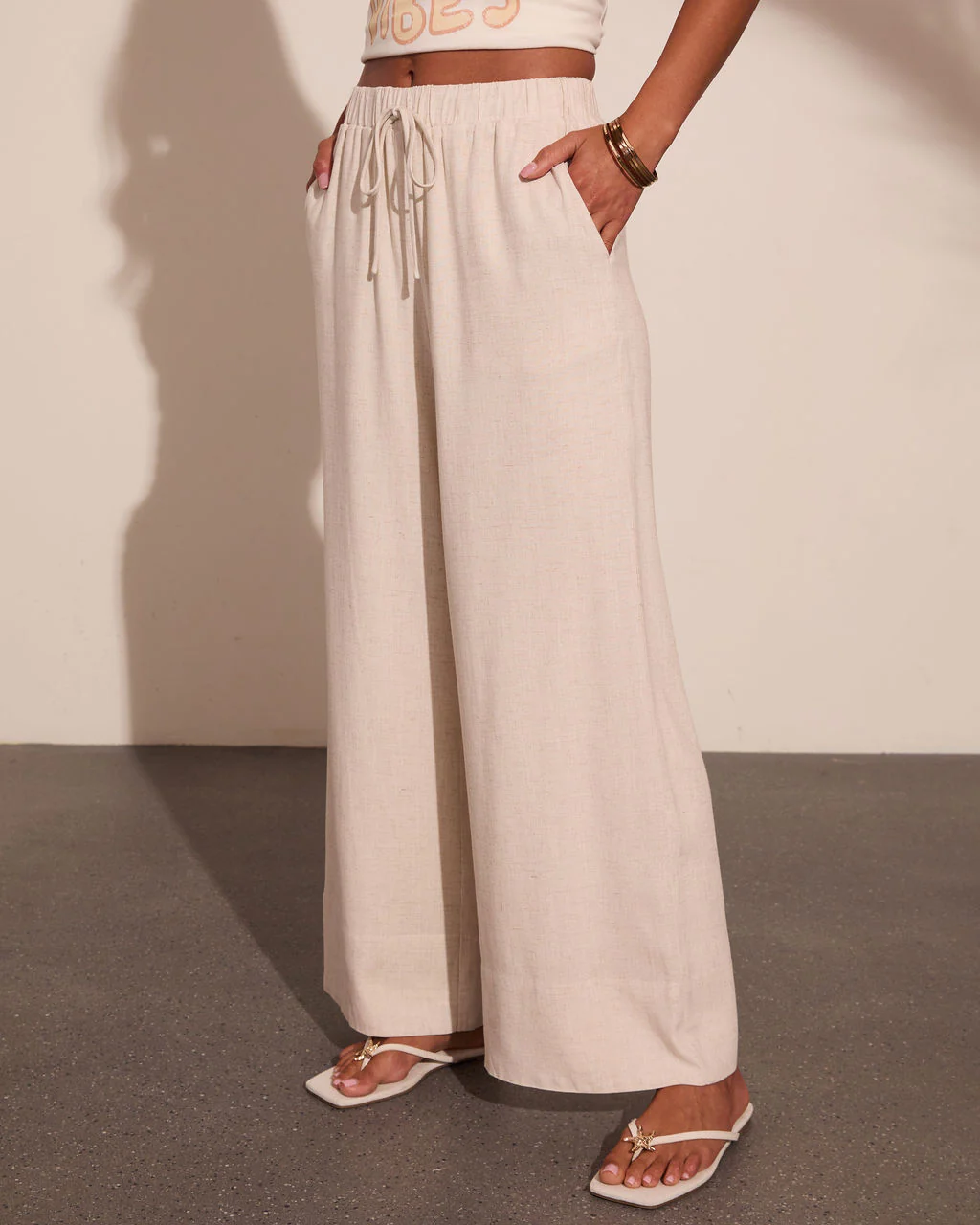 Villa Days Linen Blend Drawstring Wide Leg Pants - Image 3