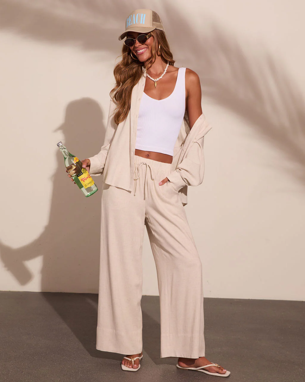 Villa Days Linen Blend Drawstring Wide Leg Pants - Image 5