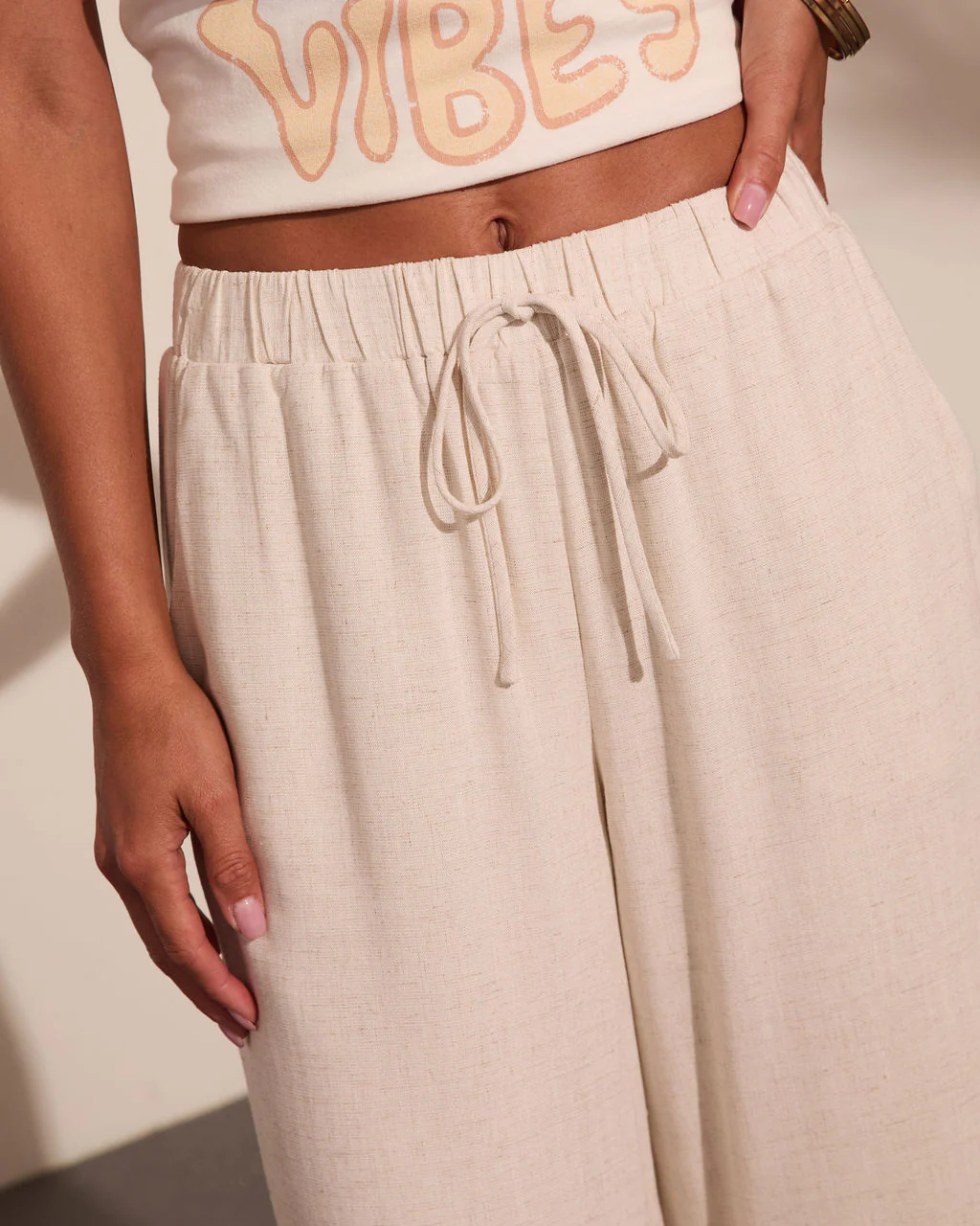 Villa Days Linen Blend Drawstring Wide Leg Pants - Image 6