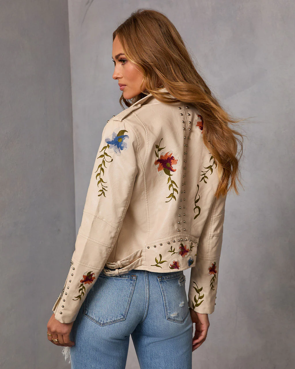 Wildflower Lane Embroidered Vegan Leather Jacket - Image 4